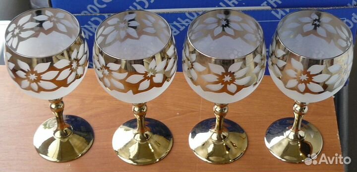 Бокалы матовое стекло позолота Богемия V 250 мл