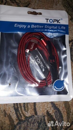 Магнитный кабель фир.Topk (1m.микр.usb.tupe c.айфо