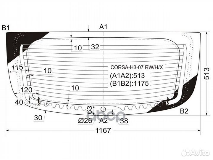 Стекло заднее с обогревом opel corsa 3D HBK 06