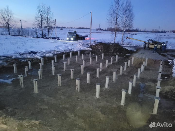 Фундамент на сваях с монтажом, на ж/б сваях