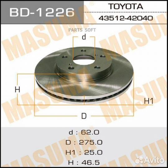 Masuma BD1226 BD-1226 диск тормозной передний\ Toy