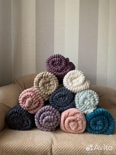 Плед велсофт полоска, кубик, ананс