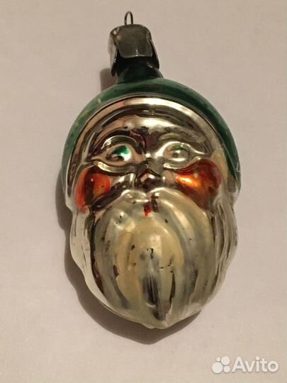 Ёлочная игрушка голова Деда мороза двухсторонняя