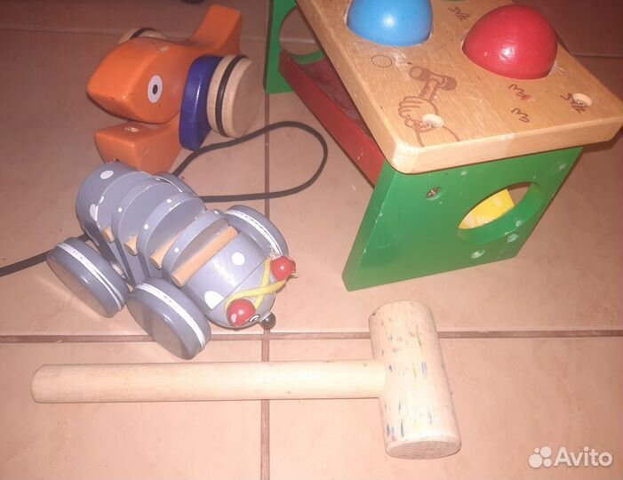 Деревянный комплект: забивалка и две каталки