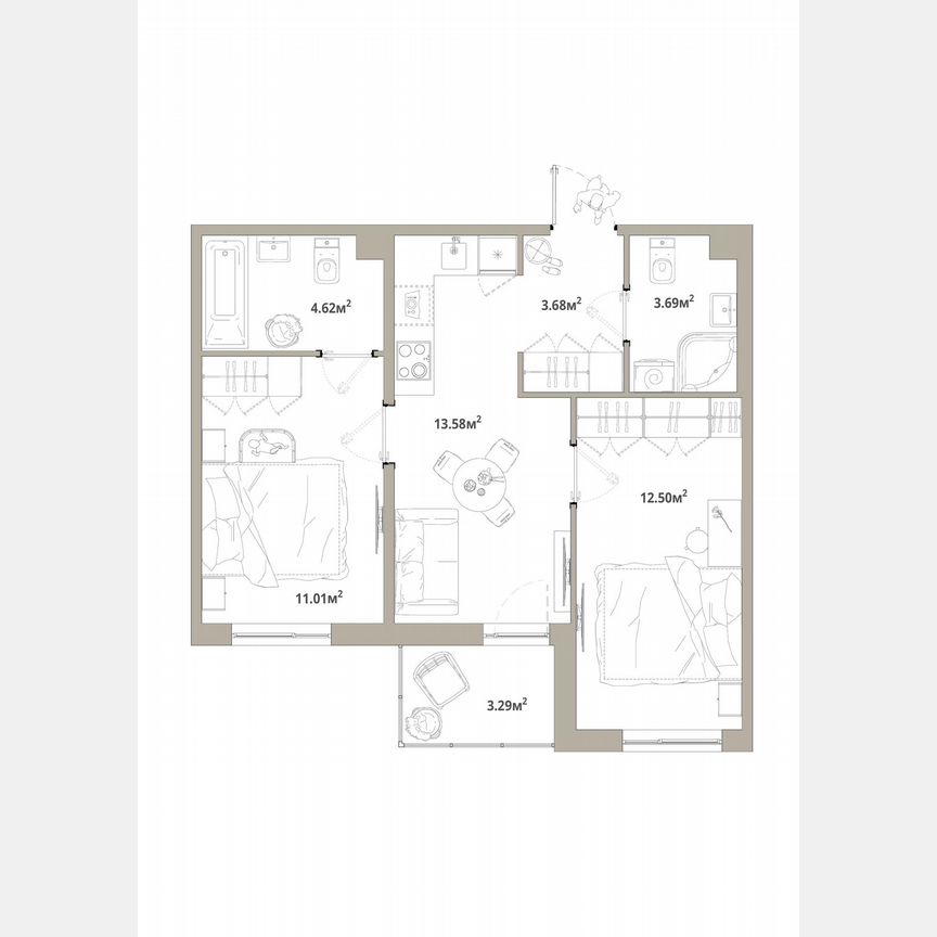 2-к. квартира, 50,7 м², 6/12 эт.