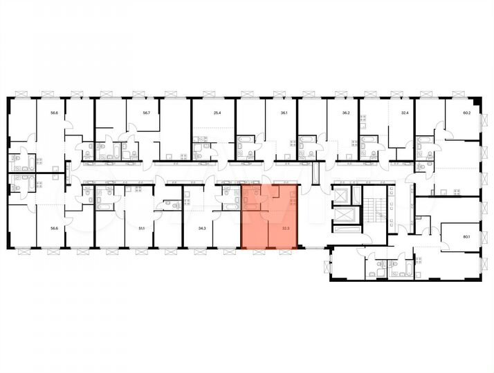 2-к. квартира, 32,3 м², 13/15 эт.