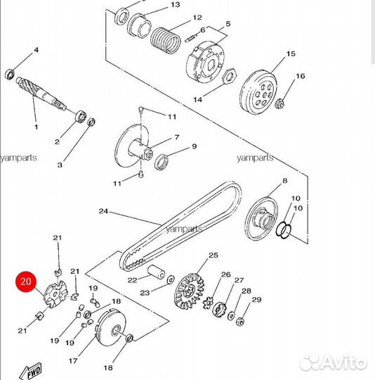 Оригинальная чашка вариатора Yamaha BWS 100