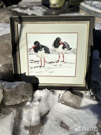 Картина вышитая крестом ручная работа Птицы