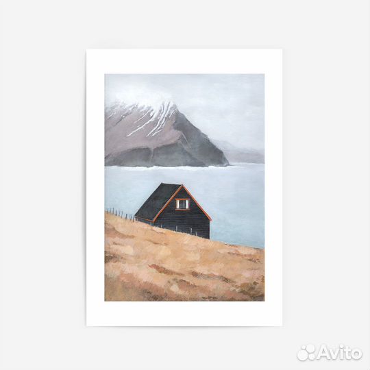 Постер с домиком и морем, север