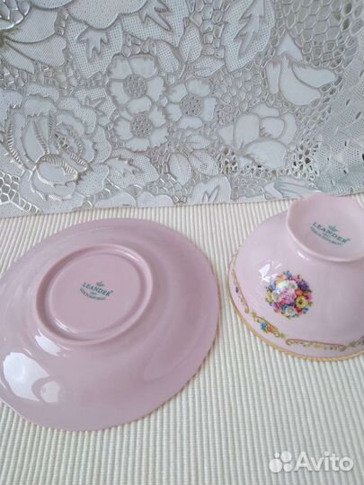 Чайная пара розовый фарфор Чехия Leander
