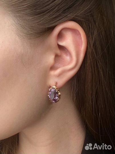Золотые серьги СССР аметис корунд 583 / 10.24 гр