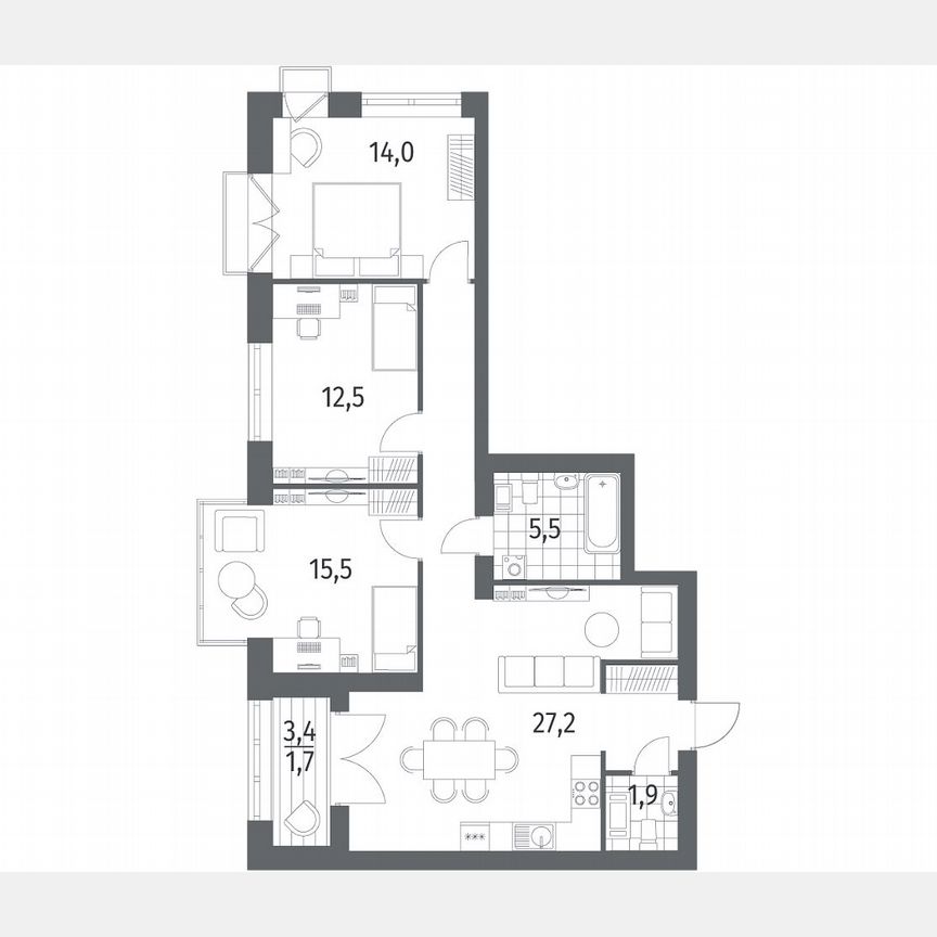 3-к. квартира, 89 м², 8/11 эт.