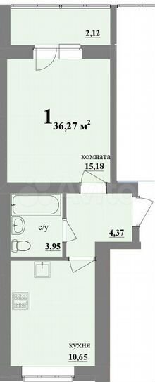 1-к. квартира, 36,3 м², 4/4 эт.