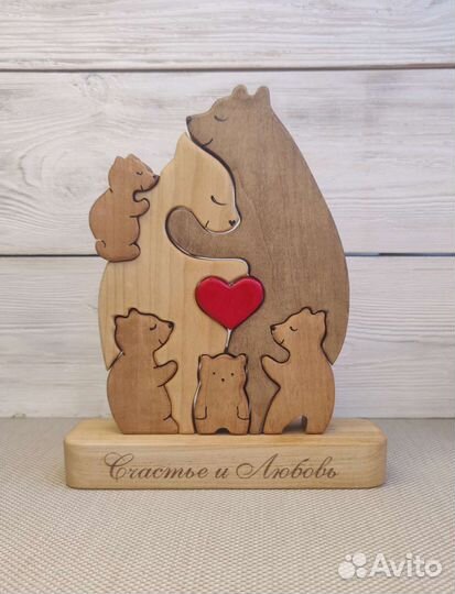 Мишки резные семья пазл