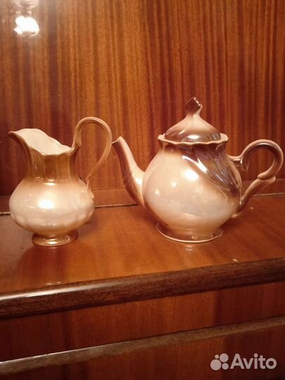 Чайный сервиз 6 персон коричневый с розами