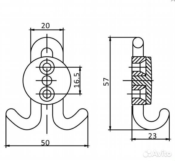 Крючок двухрожковый 321 замак черный матовый C321Z