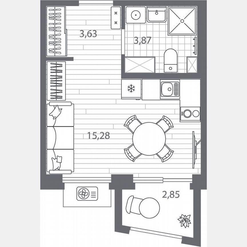 Квартира-студия, 23,6 м², 6/13 эт.