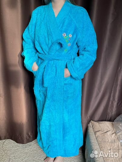 Банный халат женский длинный бирюзовый 50 размер