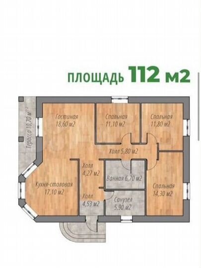 Дом 112 м² на участке 6 сот.