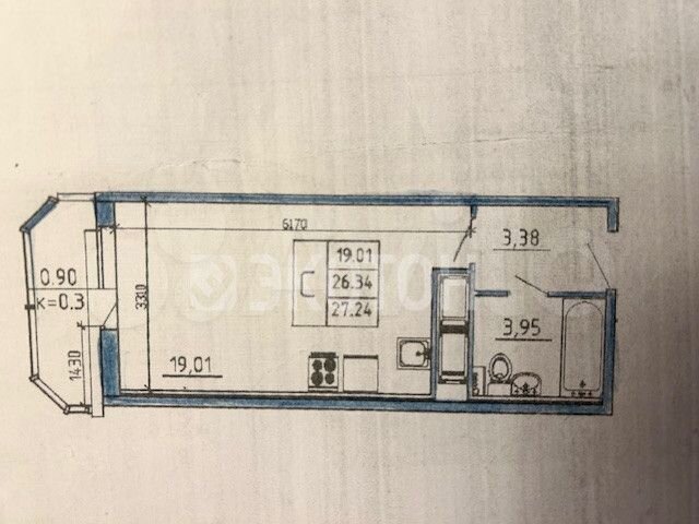 Квартира-студия, 27,2 м², 9/16 эт.