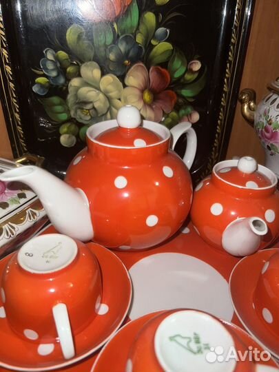 Сервиз чайный в горошек СССР винтаж