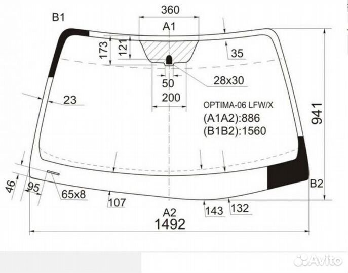 Стекло лобовое Kia Optima седан 2005-2008