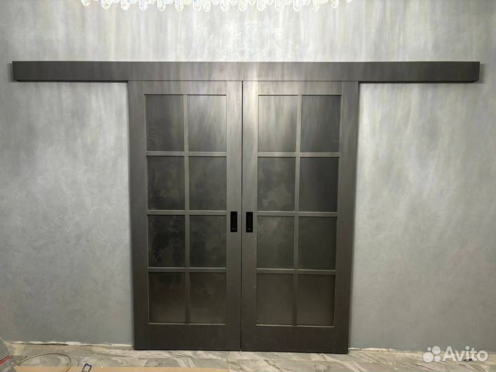 Межкомнатная дверь PSM-4 Дуб скай серый со стеклом