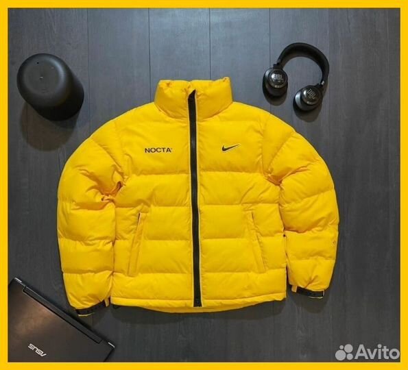 Пуховик мужской Nike nocta матовый жёлтый чёрный