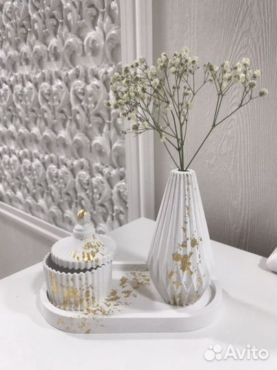 Вазочка и поднос из гипса