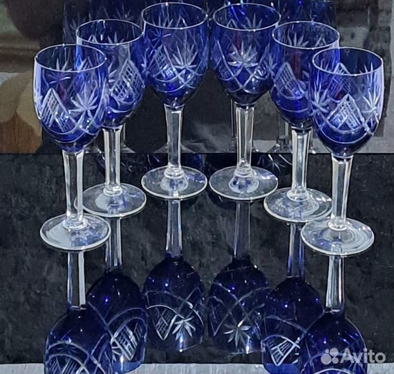 Фужеры цветное стекло, кобальт, 1960 годы, СССР