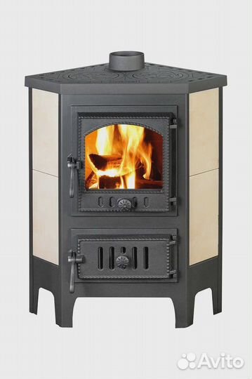 Печь-камин бавария угловая чугун с плитой Экокамин