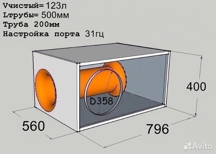 Короб на трубе для 15 сабвуфера