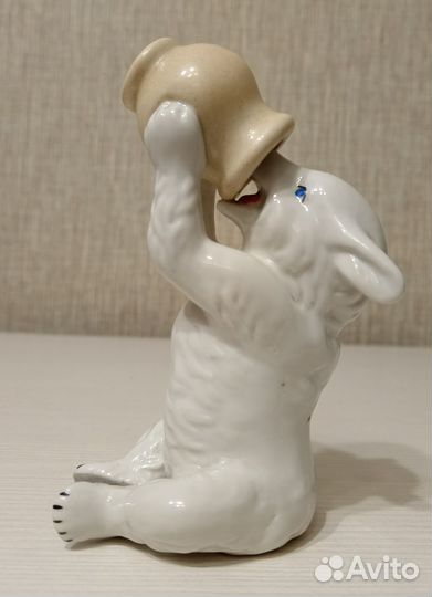 Статуэтка Мишка с крынкой, фарфор Сысерть СССР