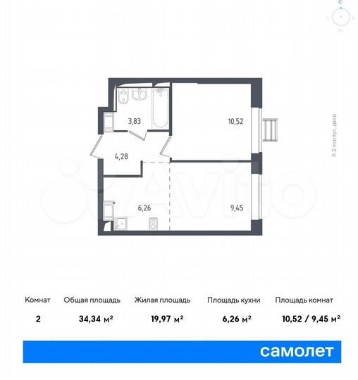 2-к. квартира, 34,3 м², 17/17 эт.