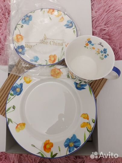 Чайная пара и тарелочка для пирожка, фарфор