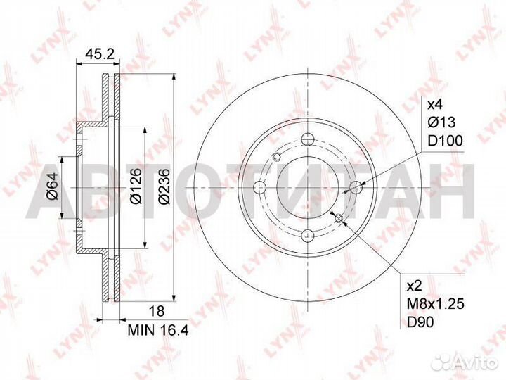 Диск тормозной перед прав/лев Mitsubishi Carisma(DA ) 1.6-1.9D 95-06 / Colt IV-V 1.3-1.8 92-03 / Lan
