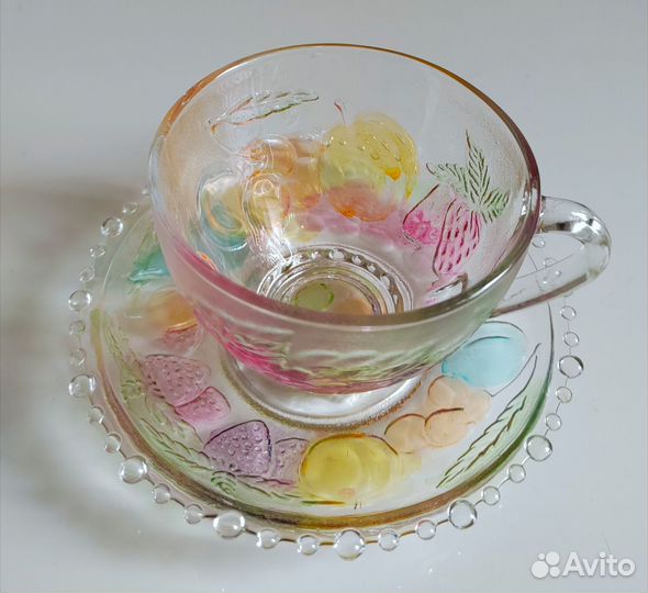 Чайная пара винтаж цветное стекло