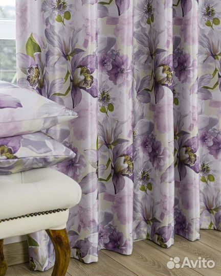 Шторы рогожка Жардин сиреневый новые пошив