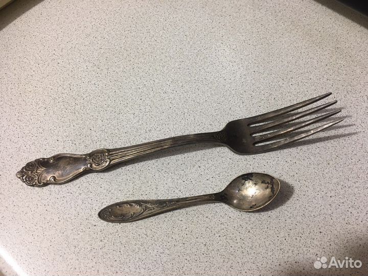 Вилка и чайная ложка мельхиор СССР