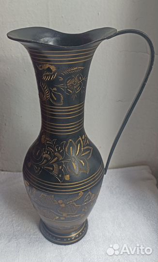 Кувшин с широким горлом Латунь Индия Штихель на че