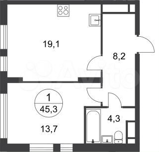 1-к. квартира, 45,3 м², 9/17 эт.
