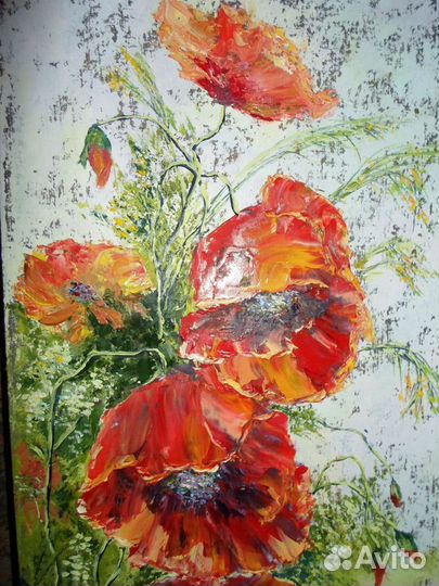Красные маки маслом 74*30