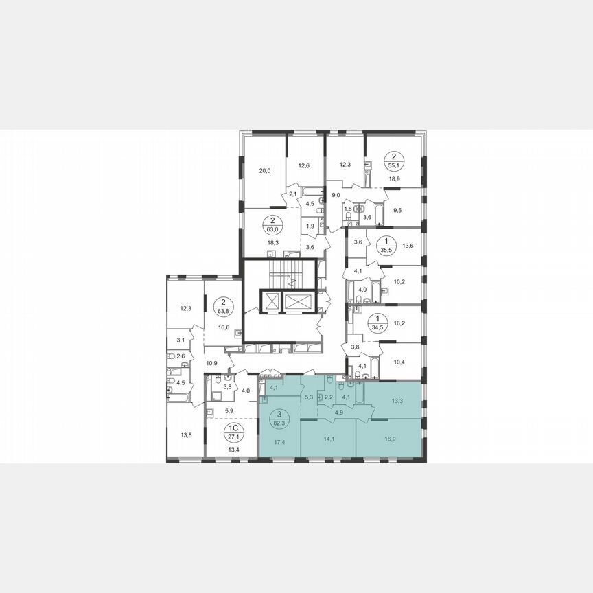 3-к. квартира, 82,3 м², 14/19 эт.