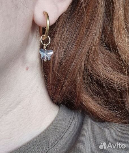 Серьги конго с бабочками из австрийского хрусталя