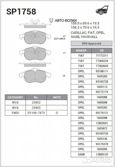 Sangsin brake SP1758 Колодки тормозные дисковые Op