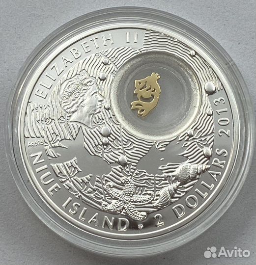 2 доллара Ниуэ Золотая рыбка на удачу 2013 серебро