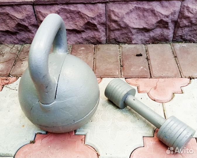 Продам гирю 16 кг и гантель 4 кг
