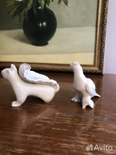 Фарфоровые статуэтки лфз белка,голубь