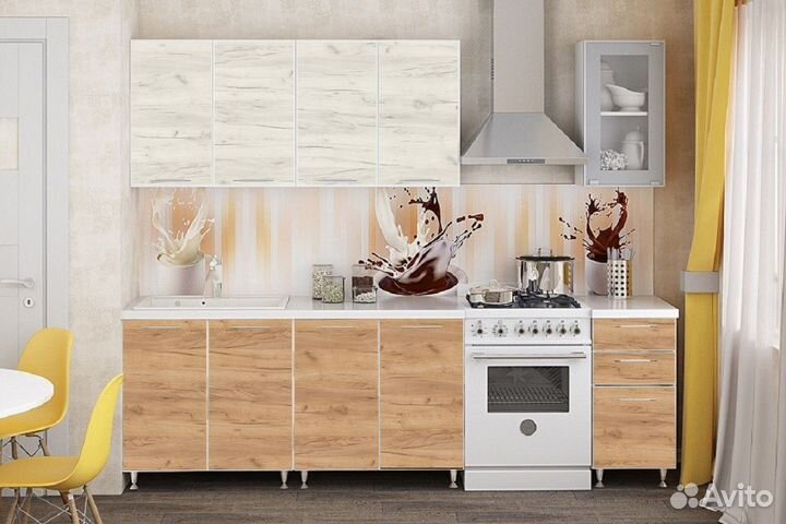 Кухня Радуга 2 м крафт дуб белый/дуб золотой