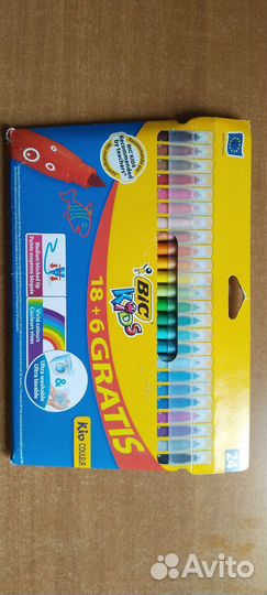 Фломастеры 24 цвета детские смываемые BIC Kid
